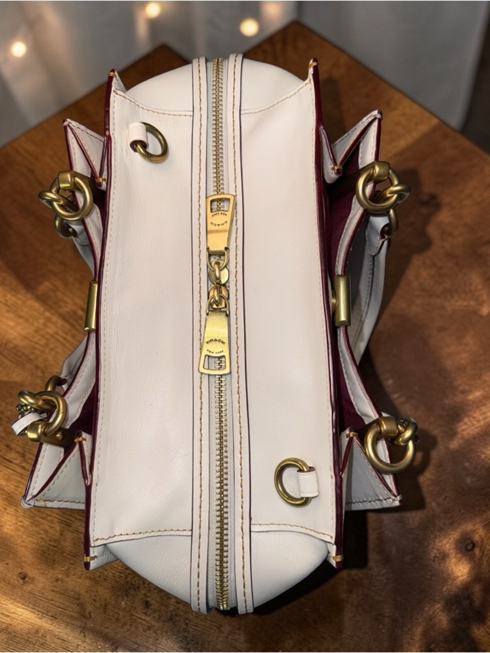 Coach Dreamer 27 Signature Canvas Chalk Leather Satchel Gold Tone w/ Strap - Picture 5 of 11
